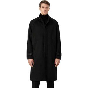 Men's Black Trench Coat Long Sleeve Lapel Overcoat Casual Fall Winter Warm